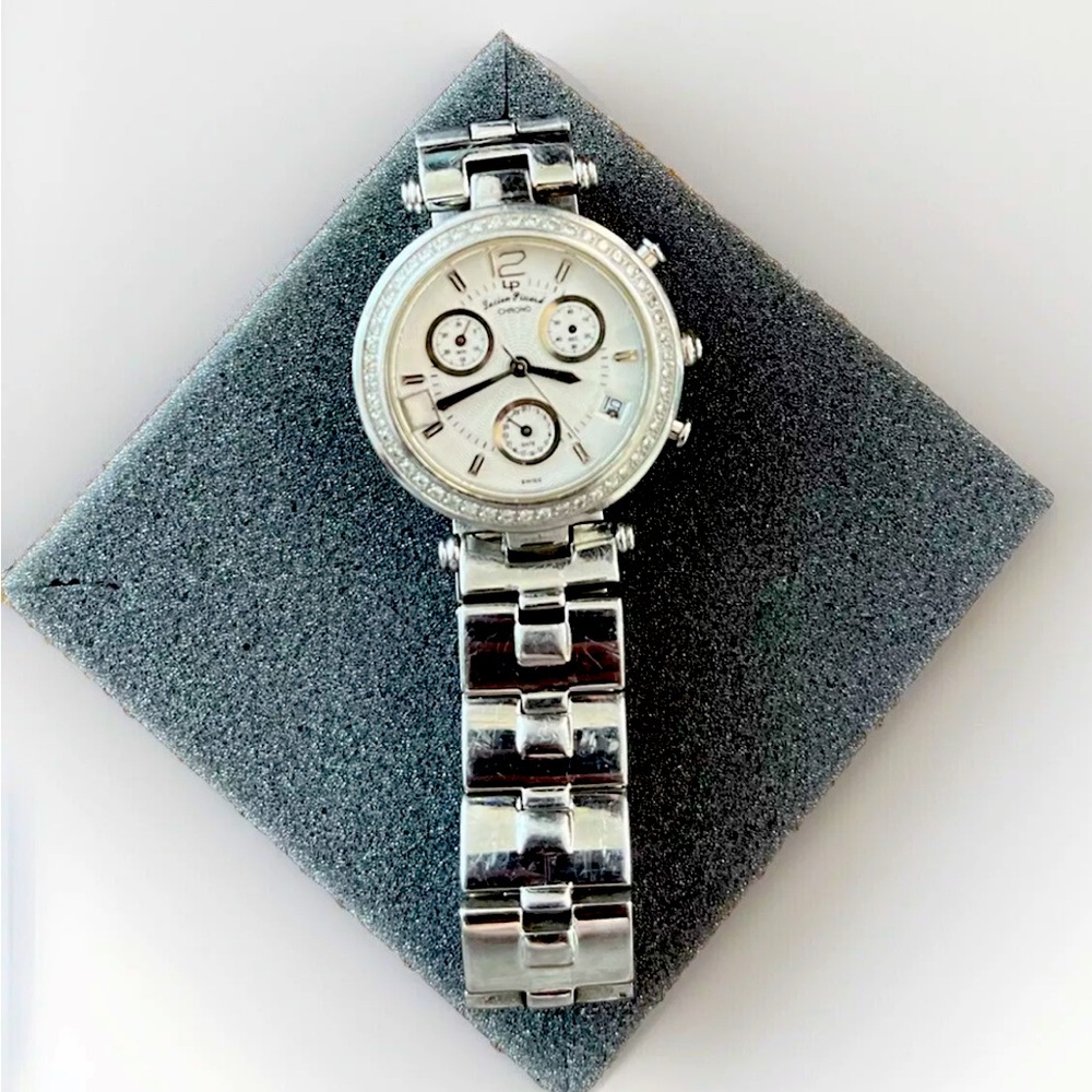 Lucien Piccard Chronograph White Dial Diamond Bezel Swiss Sapphire Crystal